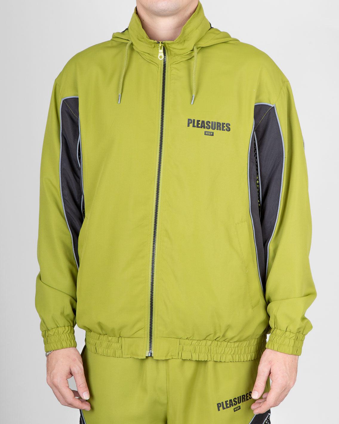 HUF x Pleasures Darton Track Jacket in Green | FallenFront