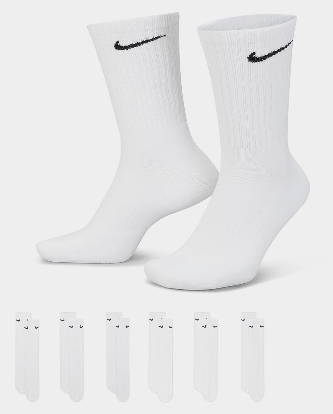 Nike - Everyday Cushioned Crew 6pk Sock - White Socks Nike