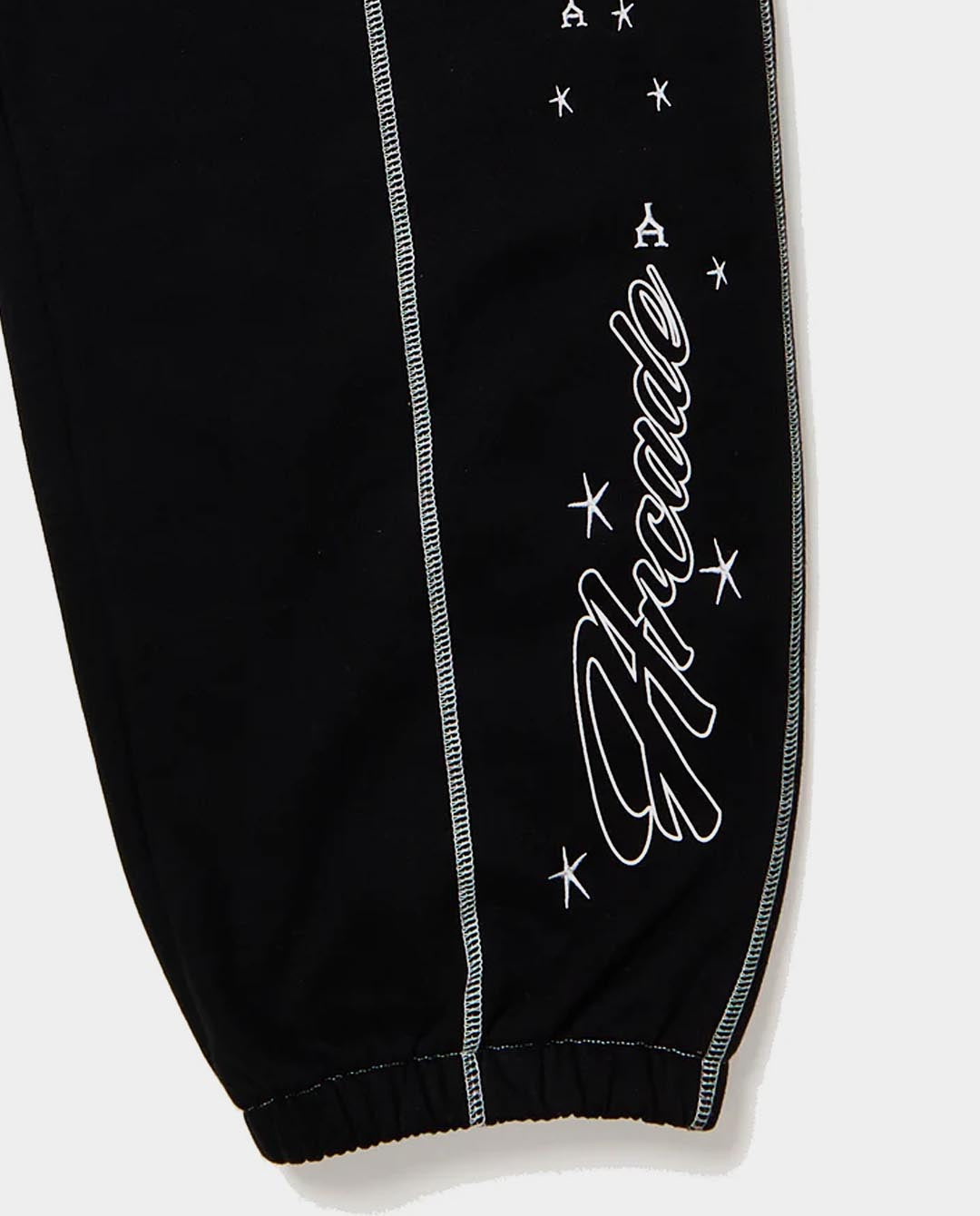 Arcade - Script Contrast Stitched Overlock Joggers - Black Pants Arcade   