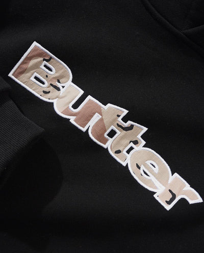 Butter Goods - Logo Camo Applique Pullover Hood - Black Hoodies Butter Goods   