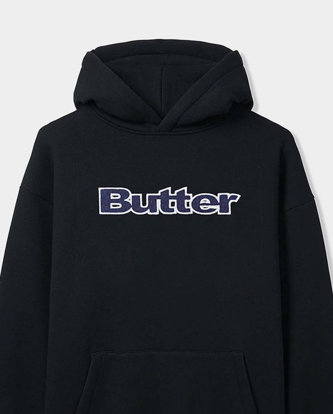 Butter Goods - Logo Denim Applique Pullover Hood - Black Hoodies Butter Goods   