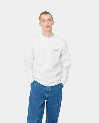 Carhartt WIP - LS American Script T-Shirt - White T-Shirts Carhartt   