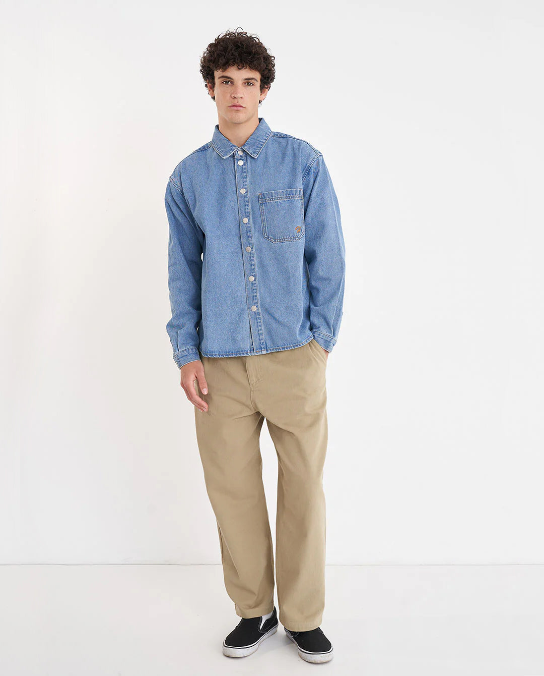 Huffer - Denim Cube Shirt - Mid Wash Shirts Huffer