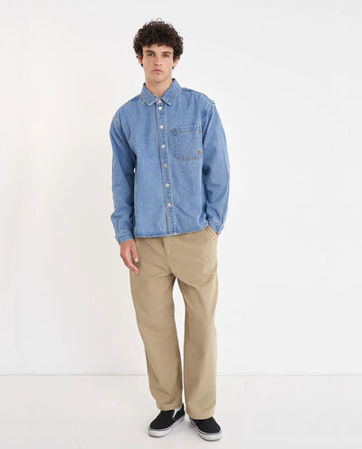 Huffer - Denim Cube Shirt - Mid Wash Shirts Huffer