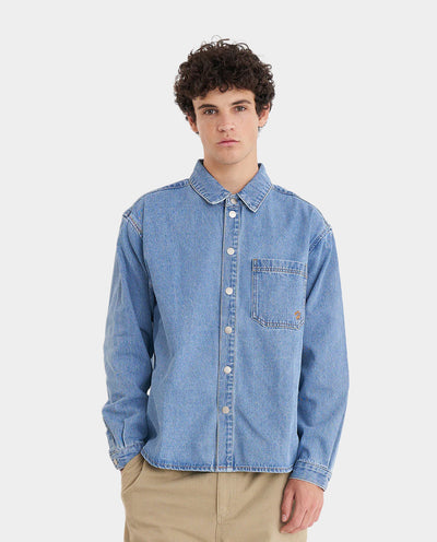 Huffer - Denim Cube Shirt - Mid Wash Shirts Huffer