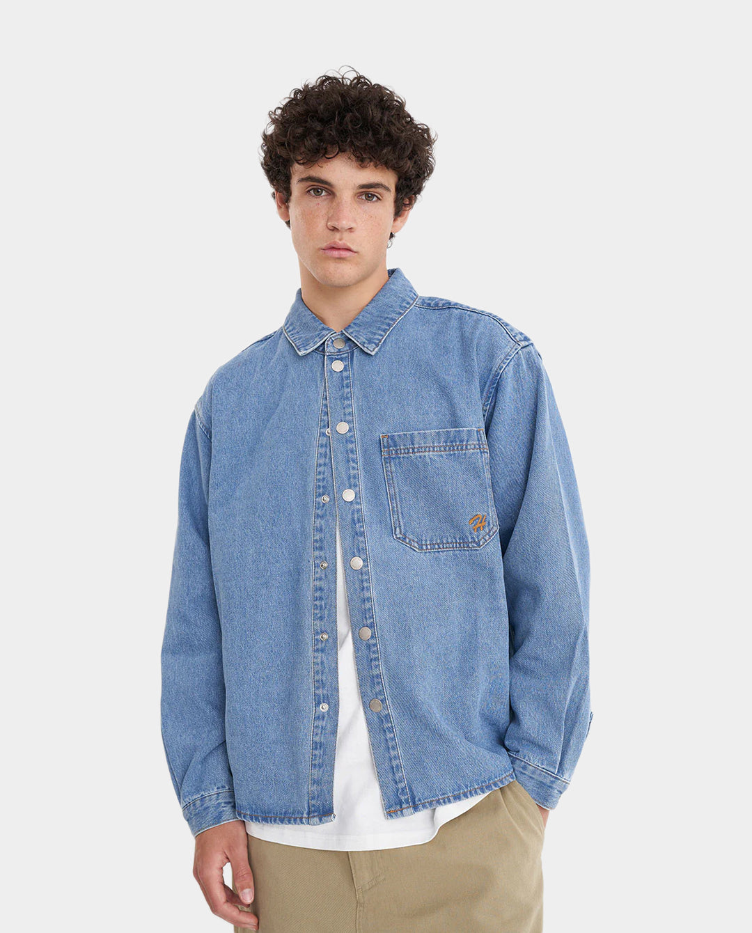 Huffer - Denim Cube Shirt - Mid Wash Shirts Huffer