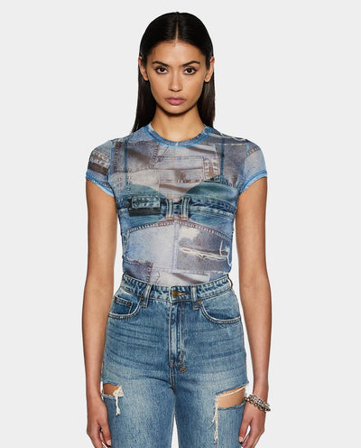 Ksubi - Women’s Studio Mesh T-Shirt - Denim T-Shirts Ksubi