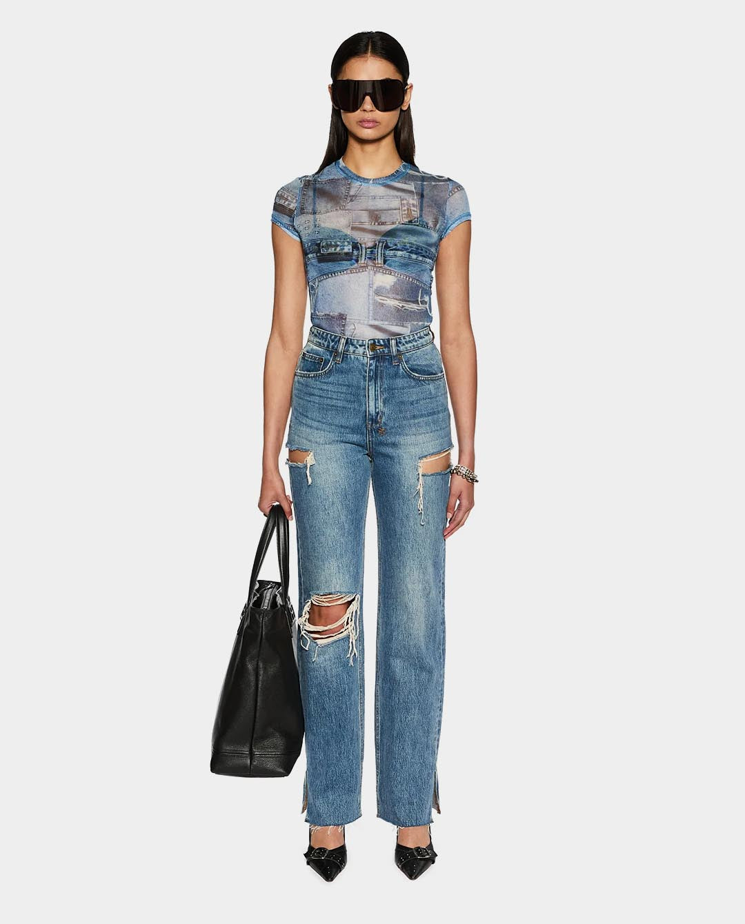 Ksubi - Women’s Studio Mesh T-Shirt - Denim T-Shirts Ksubi