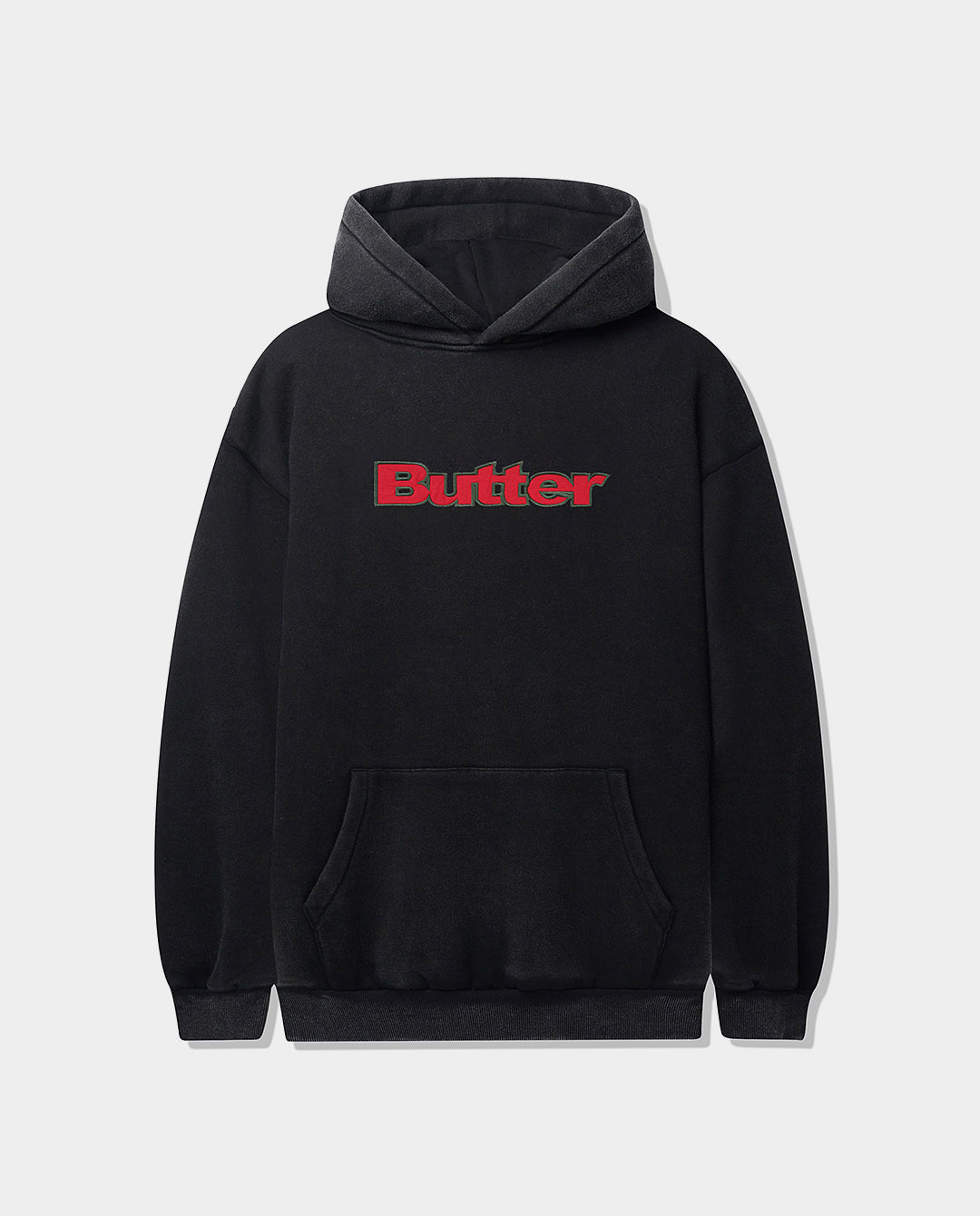 Butter Goods - Nylon Logo Applique Pullover Hood - Black Hoodies Butter Goods