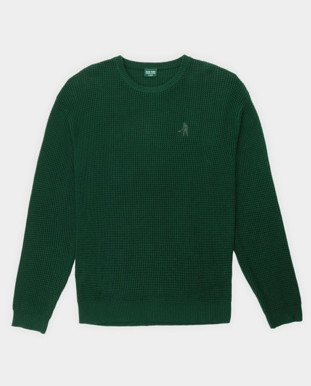 Passport - Organic Cotton Waffle Knit Sweater - Dark Green Crewneck Passport   