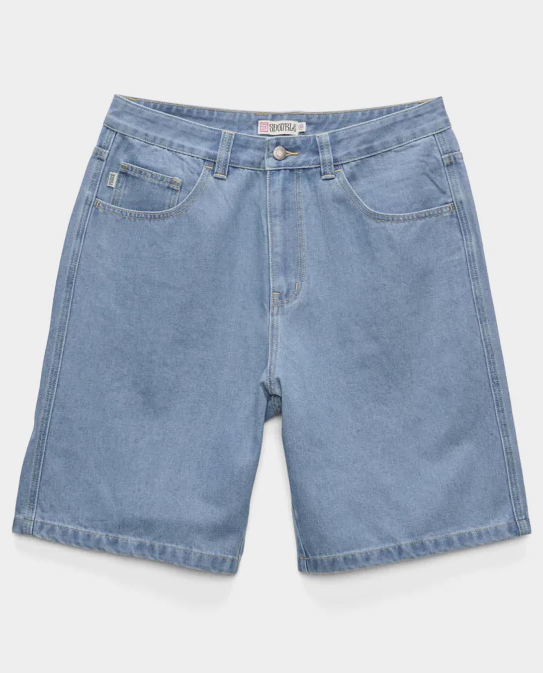 S/Double - Embroidered Denim Standard Short - Mid Blue Shorts S/Double