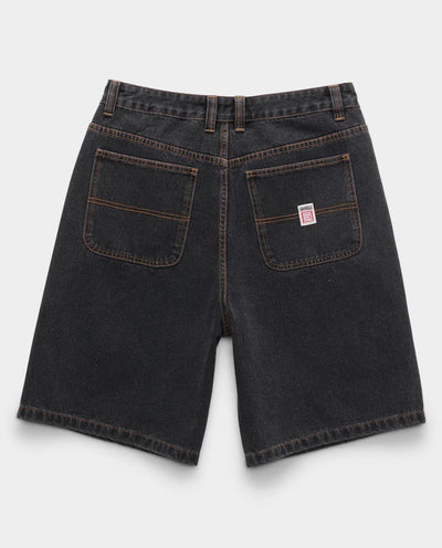 S/Double - Embroidered Denim Standard Short - Washed Black Shorts S/Double