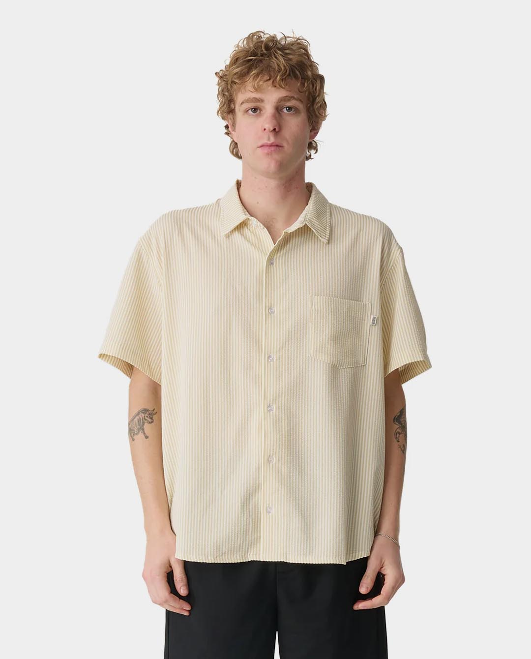 S/Double - Seersucker Summer Shirt - White/Tan Shirts S/Double