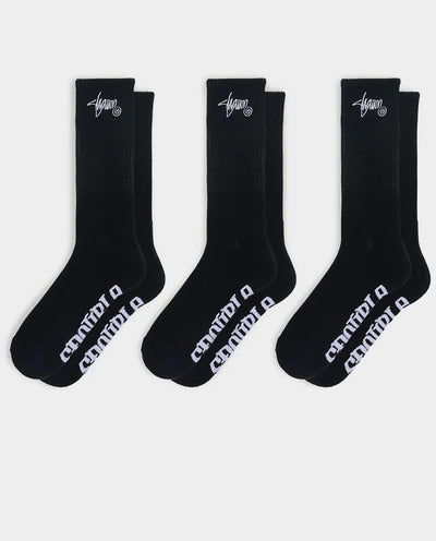 S/Double - Standard Shawn 3pk Sock - Black Socks S/Double