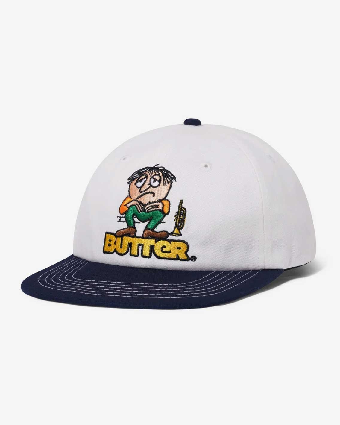 Butter Goods - Blues 6 Panel Cap - White / Navy Hats Butter Goods   