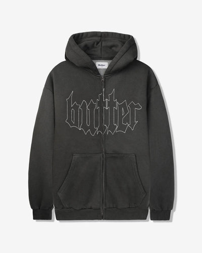 Butter Goods - Cropped Zip-Thru Hood - Washed Black Hoodies Butter Goods   