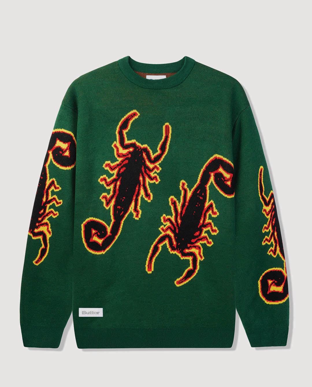 Butter Goods - Scorpion Knitted Sweater - Forest Green Crewneck Butter Goods   