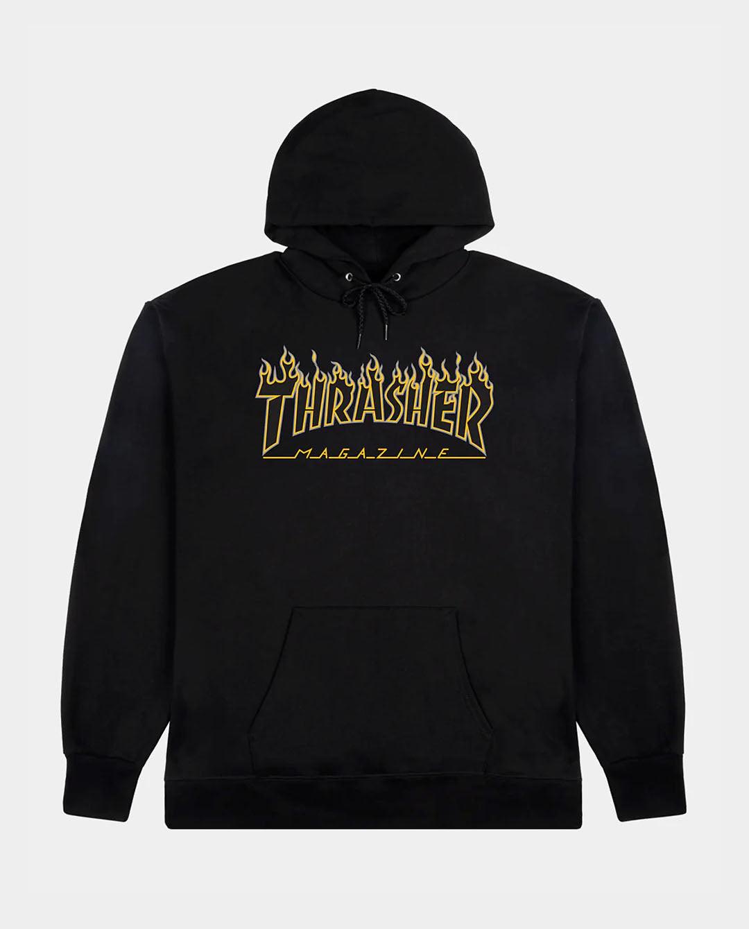 Thrasher - Flame Logo Hood - Black Hoodies Thrasher   