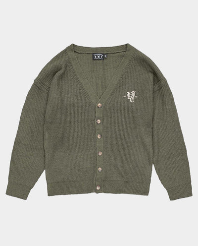 Vic - Ol’ English Mohair Blend Cardigan - Olive Crewneck Vic   