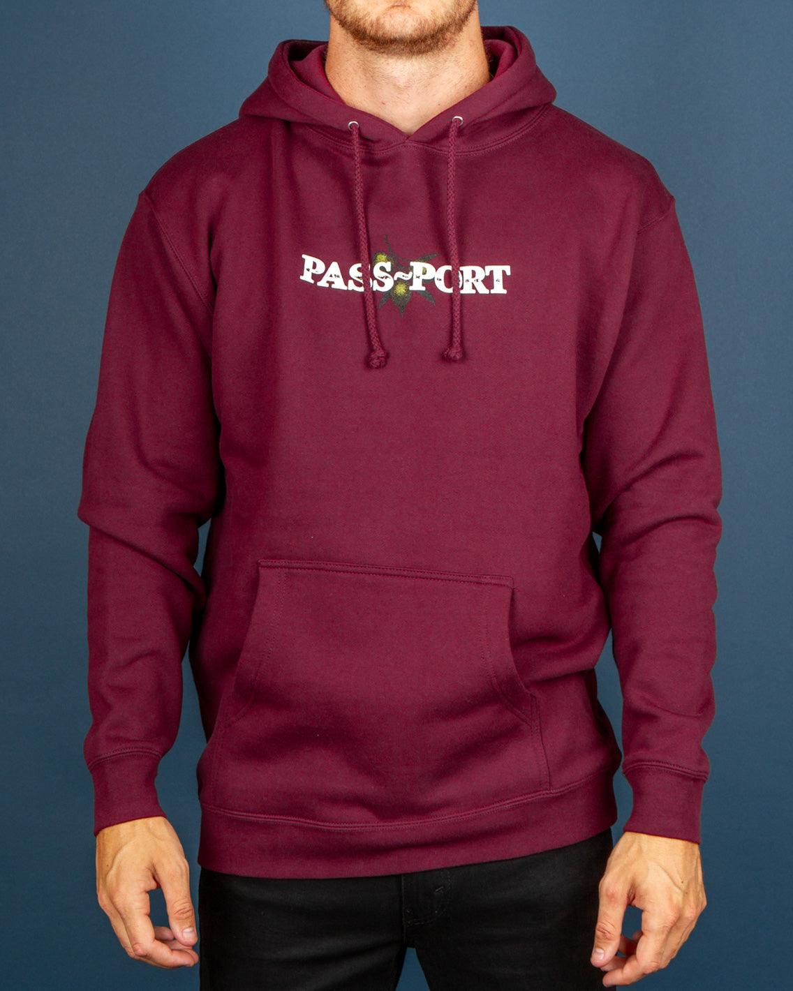 Pass~Port - Olive Puff Print Hoodie - Maroon Hoodies Pass~Port   