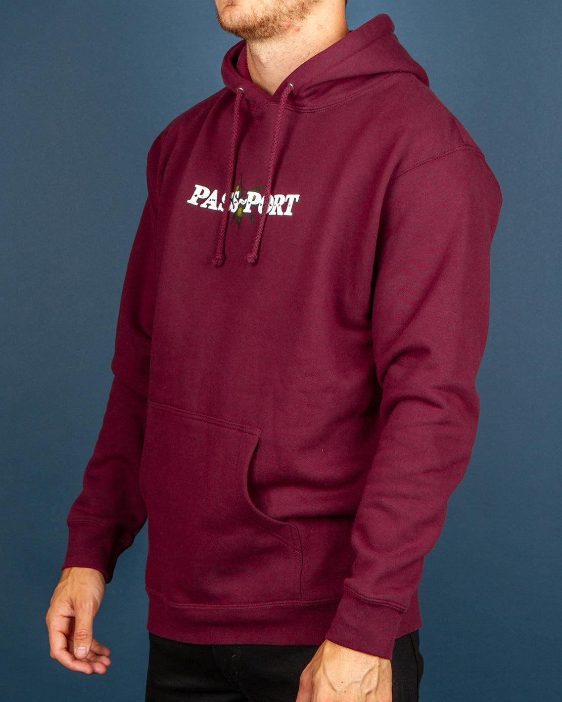 Pass~Port - Olive Puff Print Hoodie - Maroon Hoodies Pass~Port   